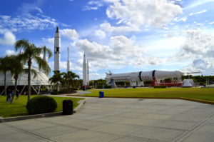 Cape Canaveral, Florida, USA - May 6, 2015: Apollo rockets on displayin the rocket garden at Kennedy Space Center